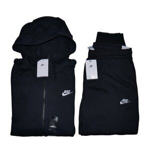 Nike Club Fleece Mens Size L Sweatsuit 2 PC Tracksuit Hoodie Joggers Black NWT